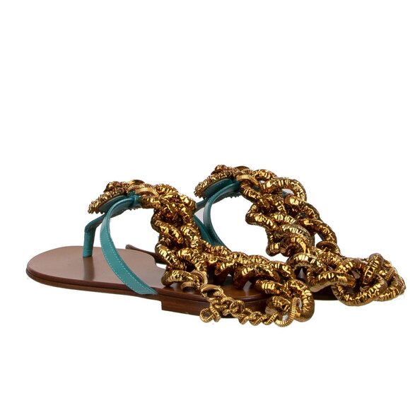 Dolce & Gabbana - DEVOTION Pearl Heart Leather Sandals INFRADITO Chain Blue Gold - Picture 5 of 5